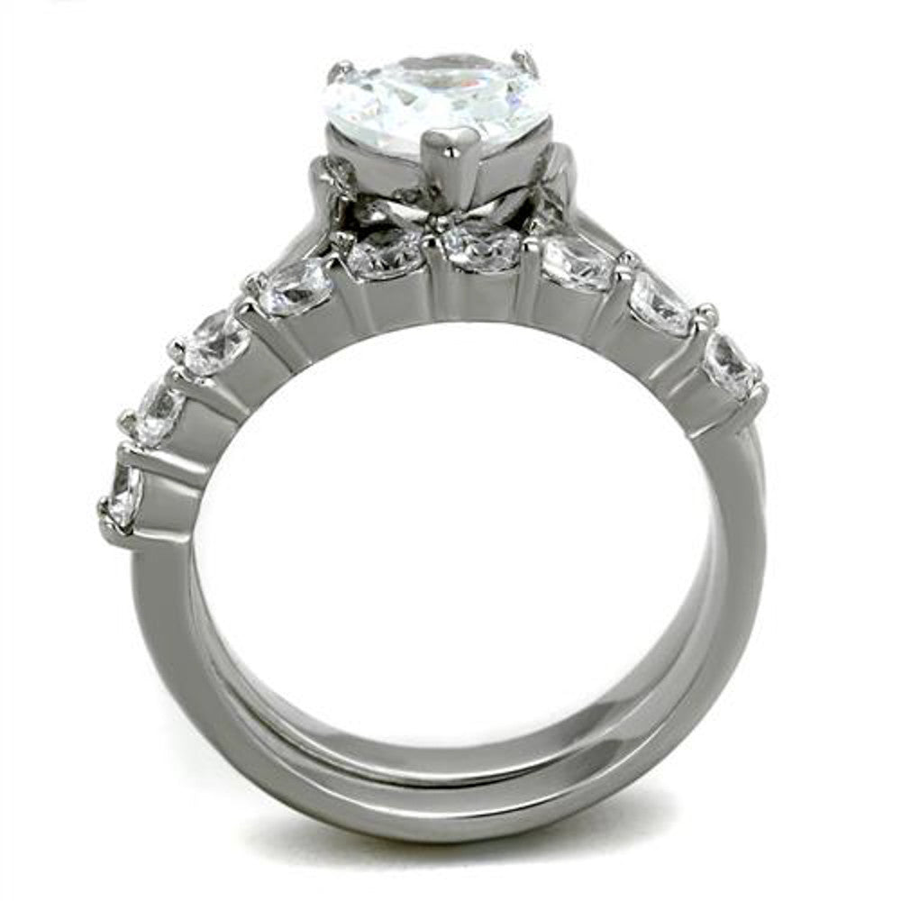 ST2176-AR001 His & Her 3pc Stainless Steel 2.70 Ct Cz Bridal Set & Men's Classic Wedding Band