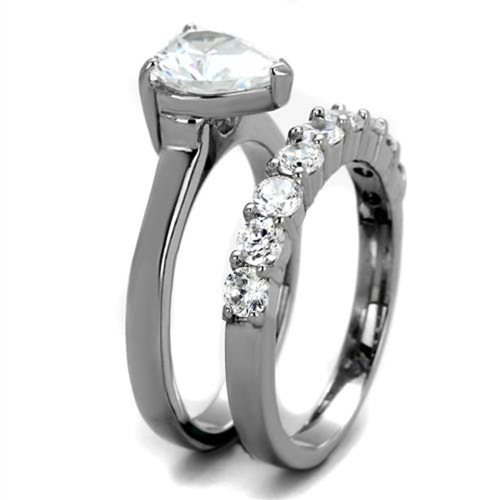 ST2176-AR001 His & Her 3pc Stainless Steel 2.70 Ct Cz Bridal Set & Men's Classic Wedding Band