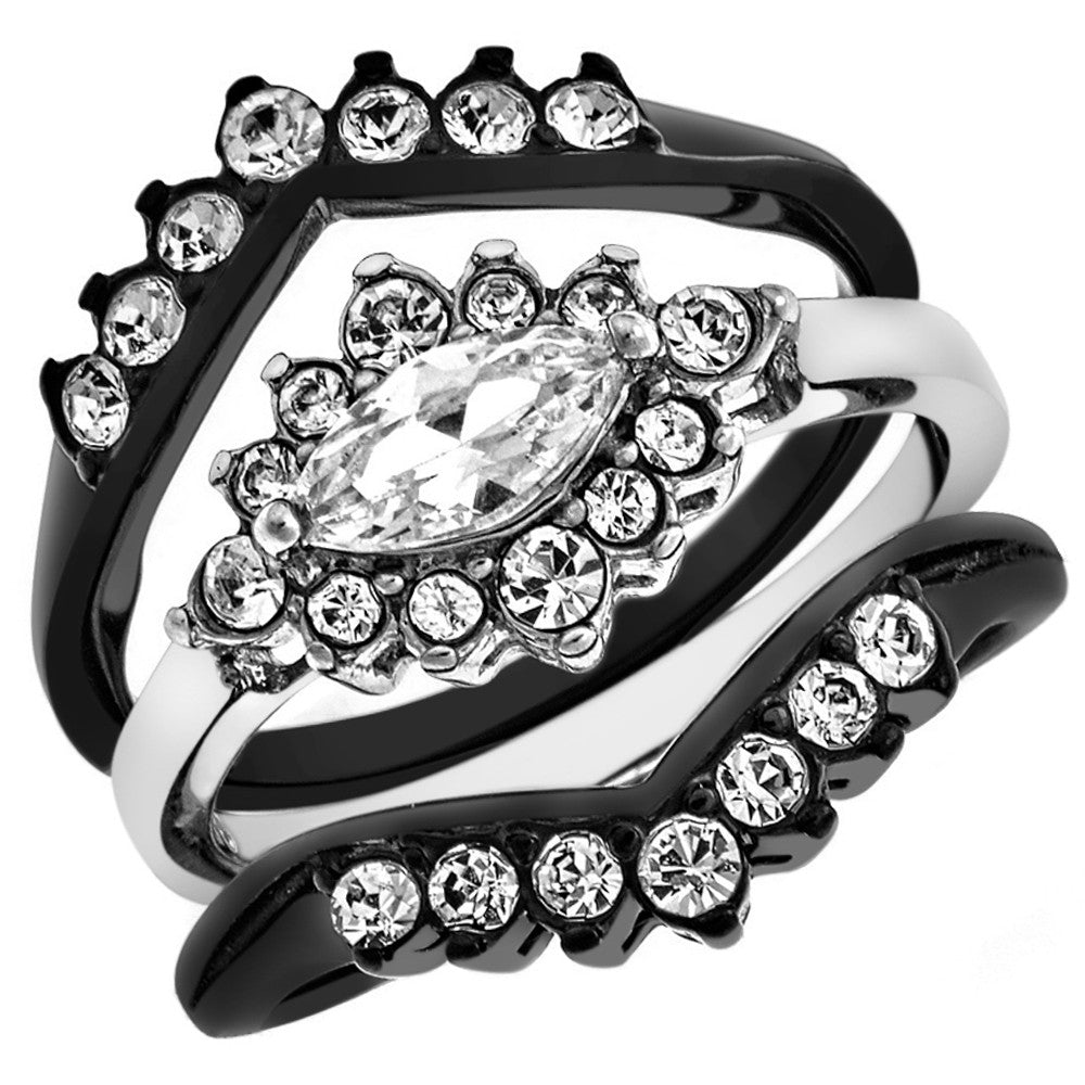 1.95CT Marquise Cut Zirconia Black Wedding Ring Set Women's Size 5-10