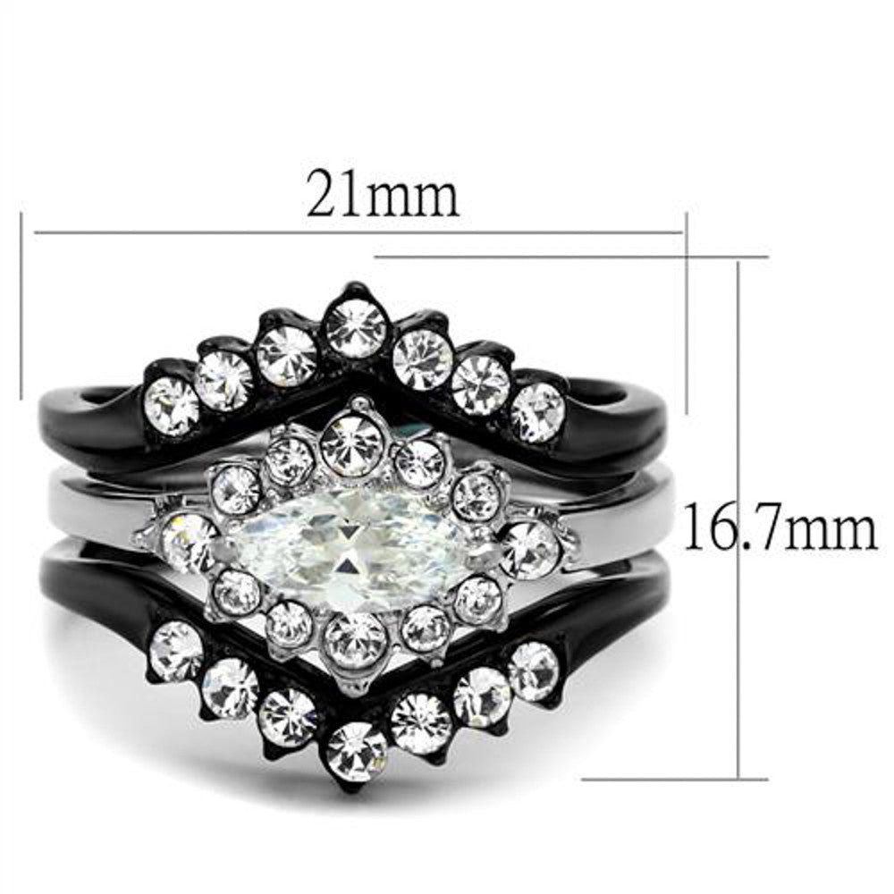 ARTK2188 Stainless Steel 1.95 Ct Marquise Cut Zirconia Black Stainless Steel Wedding Ring Set Women's 5-10