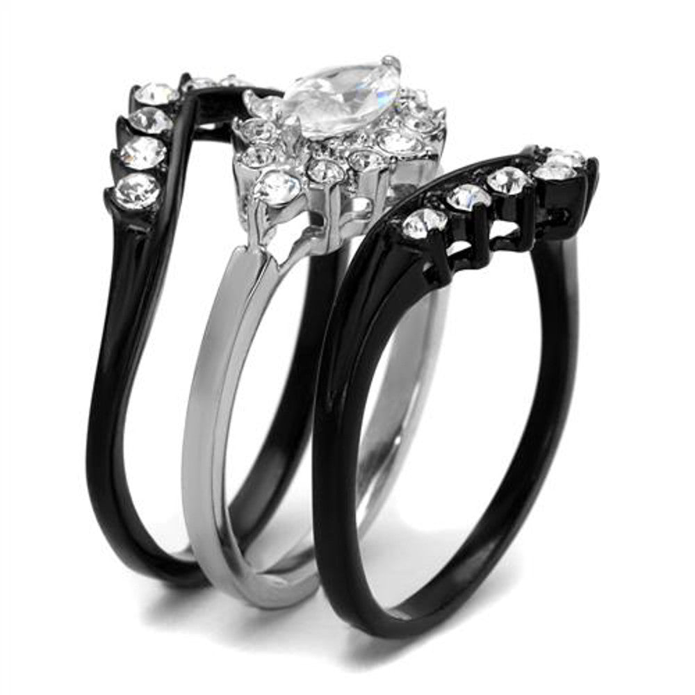 ARTK2188 Stainless Steel 1.95 Ct Marquise Cut Zirconia Black Stainless Steel Wedding Ring Set Women's 5-10