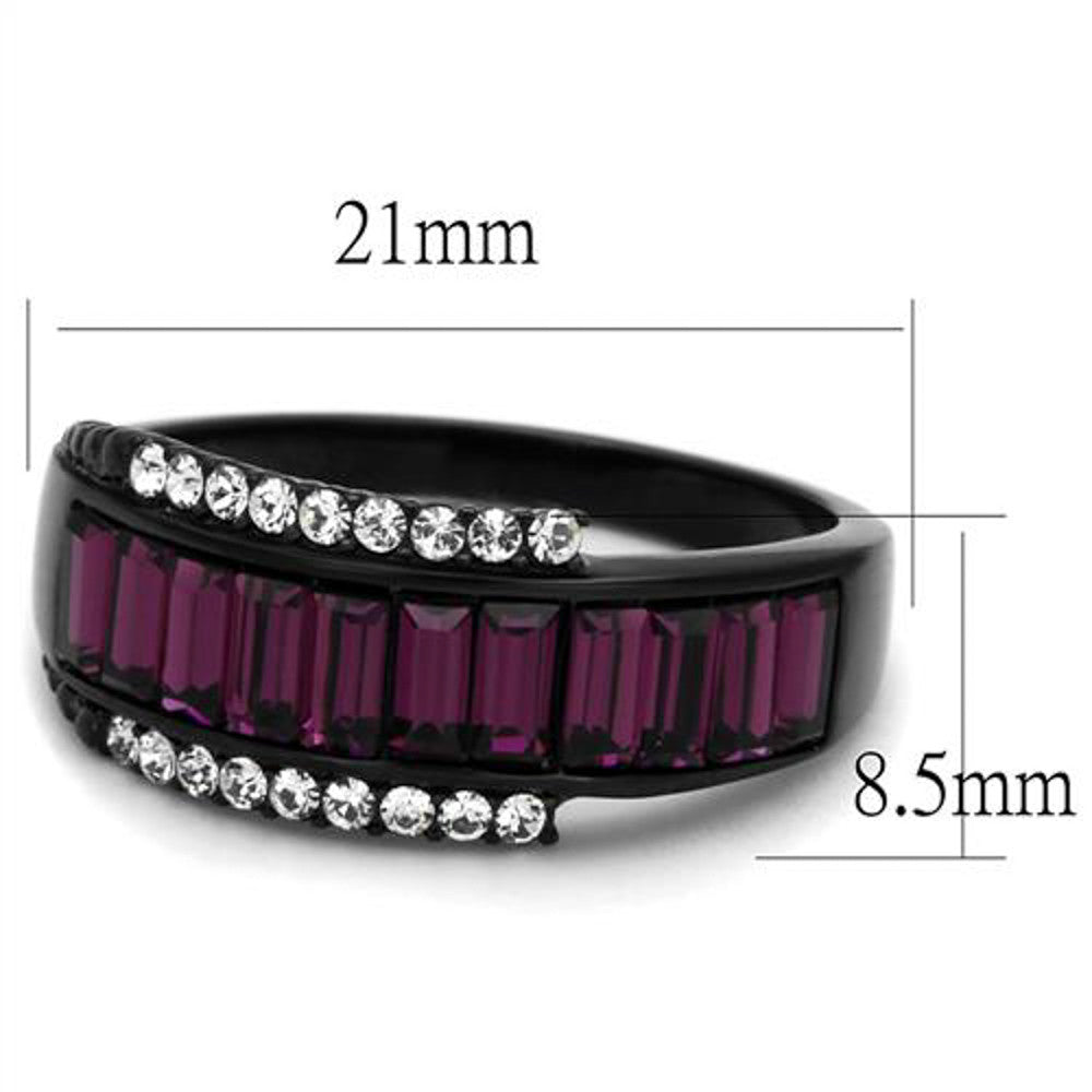 ARTK2191 Stainless Steel 1.9 Ct Amethyst & Clear Crystal Black Fashion Ring Women Sz 5-10