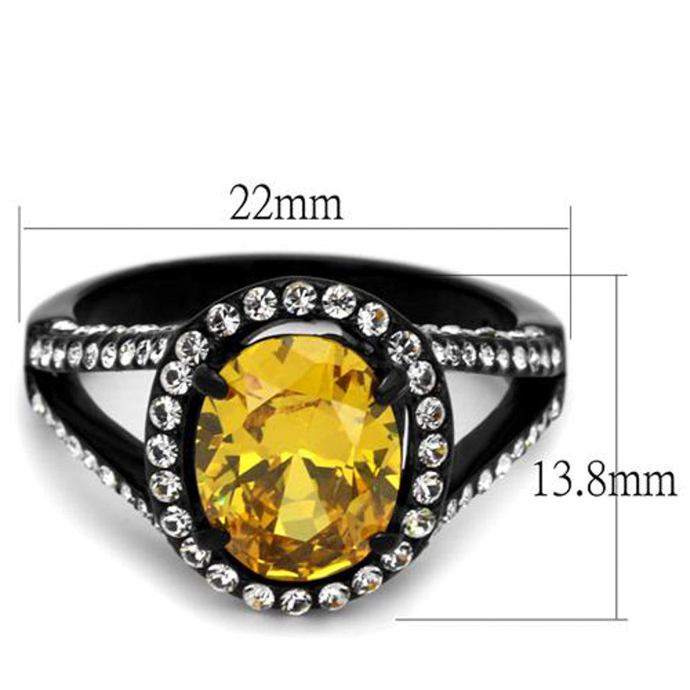 ARTK2193 Stainless Steel 3.26 Ct Oval Topaz Halo CZ Black Engagement Ring Women's Size 5-10