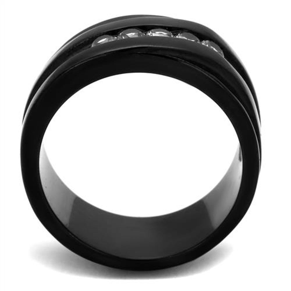 ARTK2210 Stainless Steel Black Ion Plated Cubic Zirconia Fashion Ring Band Womens Sz 5-10