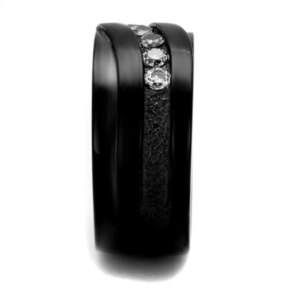 ARTK2210 Stainless Steel Black Ion Plated Cubic Zirconia Fashion Ring Band Womens Sz 5-10