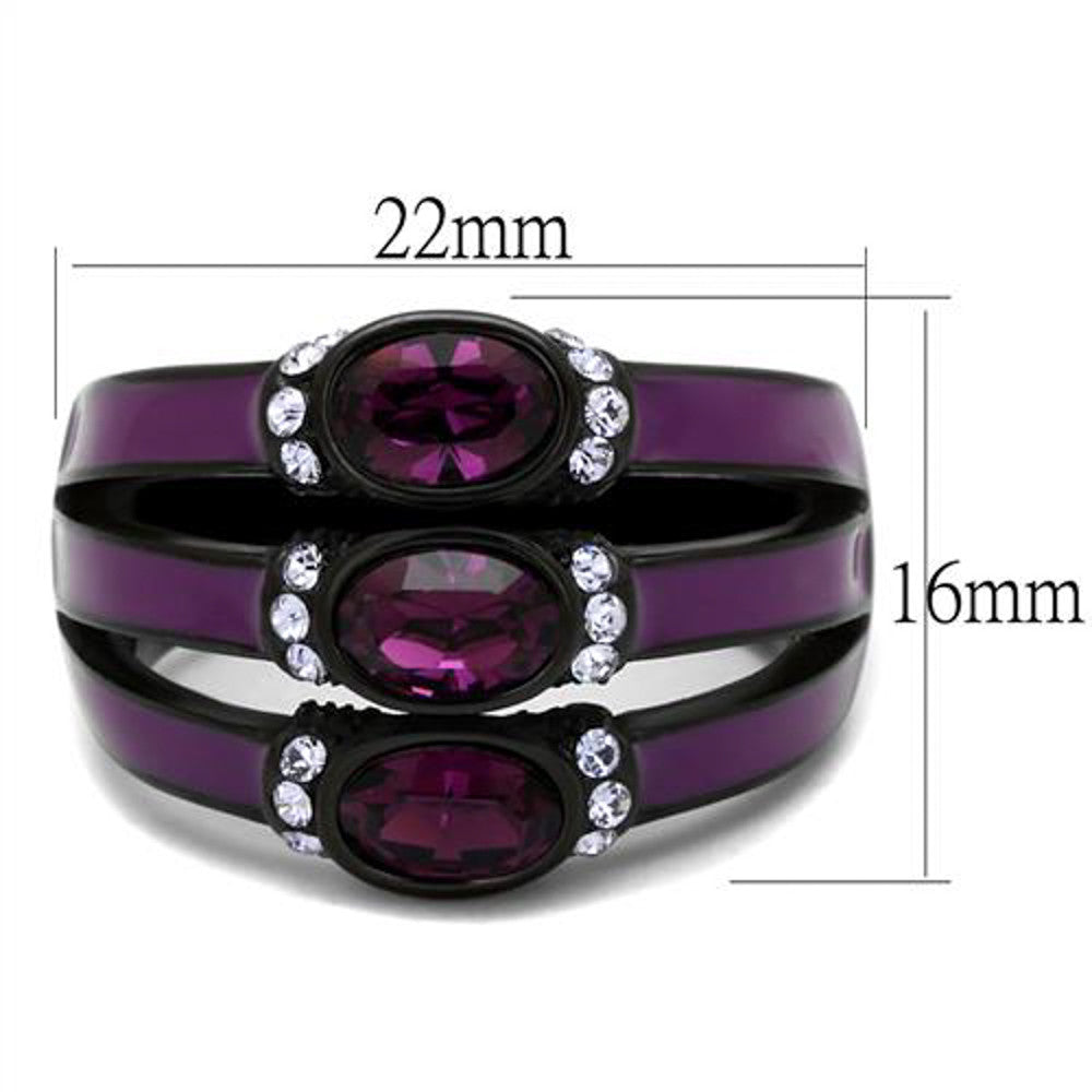 ARTK2213 Women's Black & Purple Stainless Steel Amethyst Crystal Fashion Ring Size 5-10