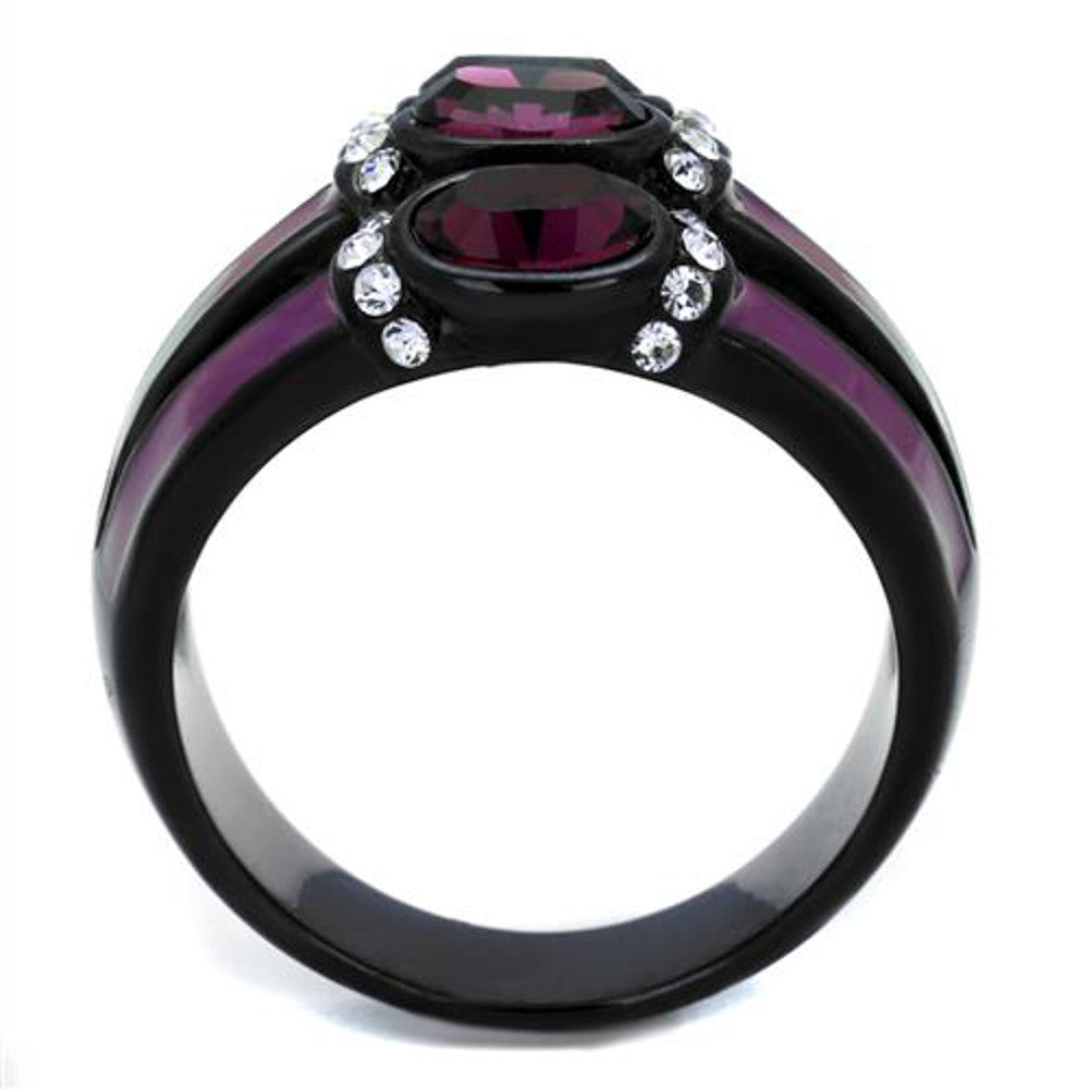 ARTK2213 Women's Black & Purple Stainless Steel Amethyst Crystal Fashion Ring Size 5-10