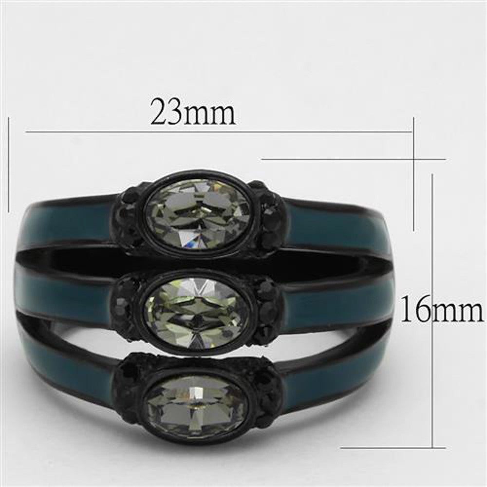 ARTK2214 Stainless Steel Black & Blue IP Black Diamond Crystal Fashion Ring Women Sz 5-10