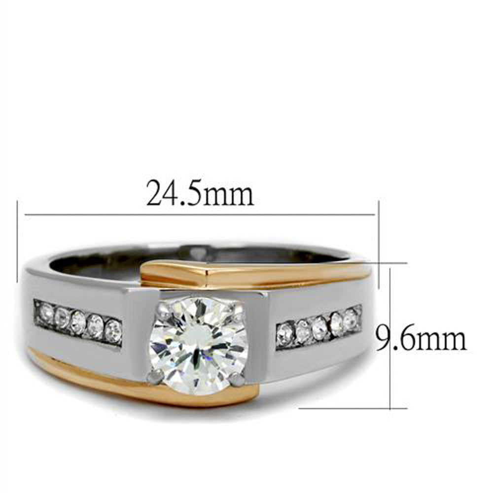 ARTK2218 Two Toned Stainless Steel 1.33 Ct Round Cut Simulated Diamond Ring Sz 6