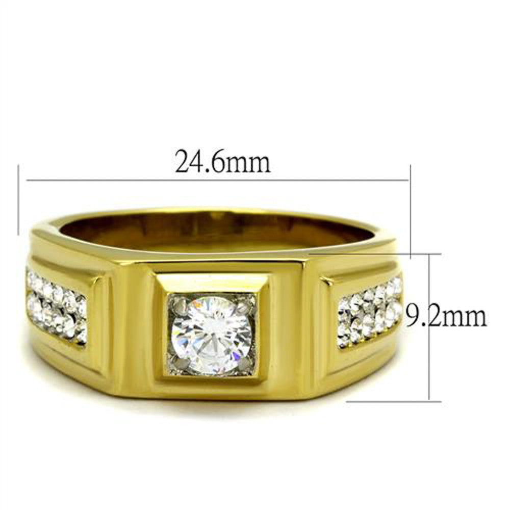 ARTK2222 Stainless Steel Men's 1.18 Ct Faux Diamond 14k Gold Ion Plated Ring Sizes 8-13