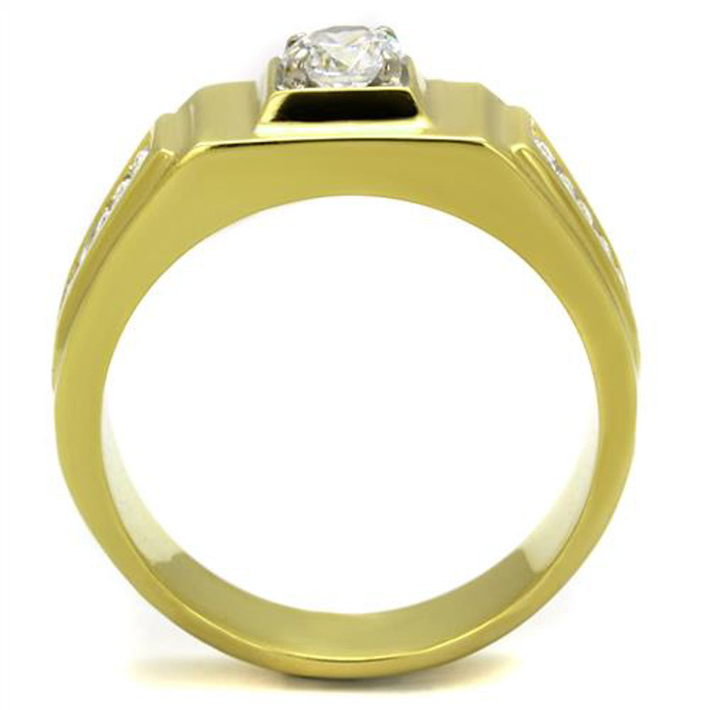 ARTK2222 Stainless Steel Men's 1.18 Ct Faux Diamond 14k Gold Ion Plated Ring Sizes 8-13