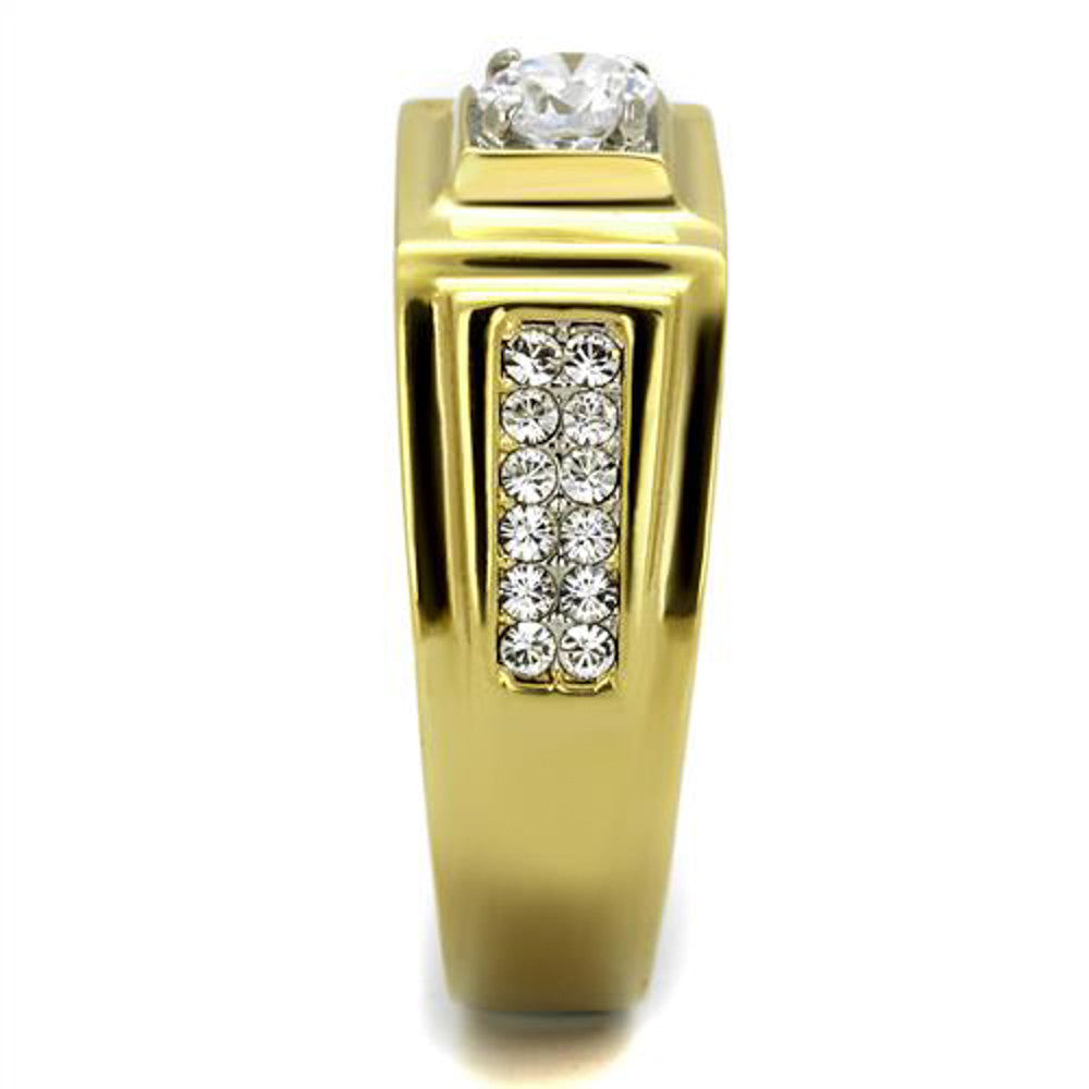 ARTK2222 Stainless Steel Men's 1.18 Ct Faux Diamond 14k Gold Ion Plated Ring Sizes 8-13