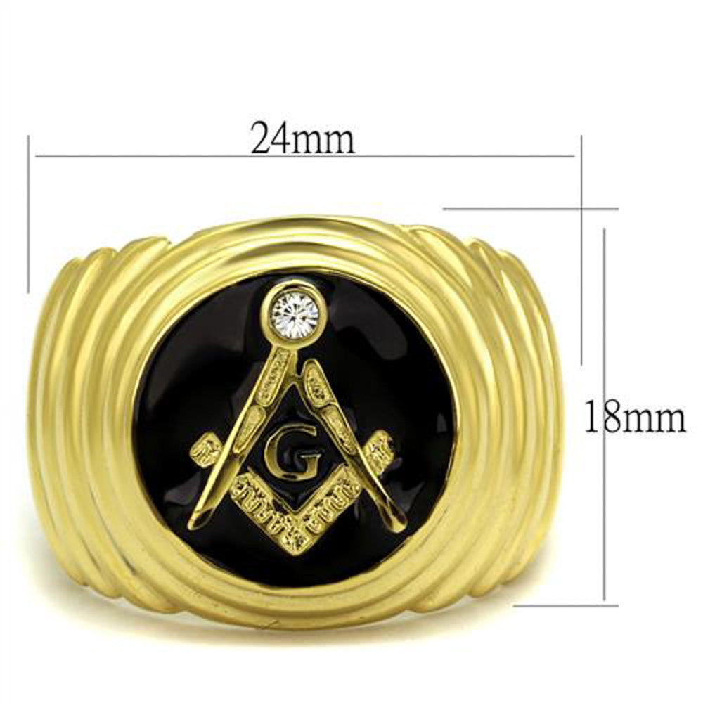 ARTK2224 Men's Stainless Steel 14k Gold I.P. Crystal Masonic Lodge Freemason Ring Sz 8-13