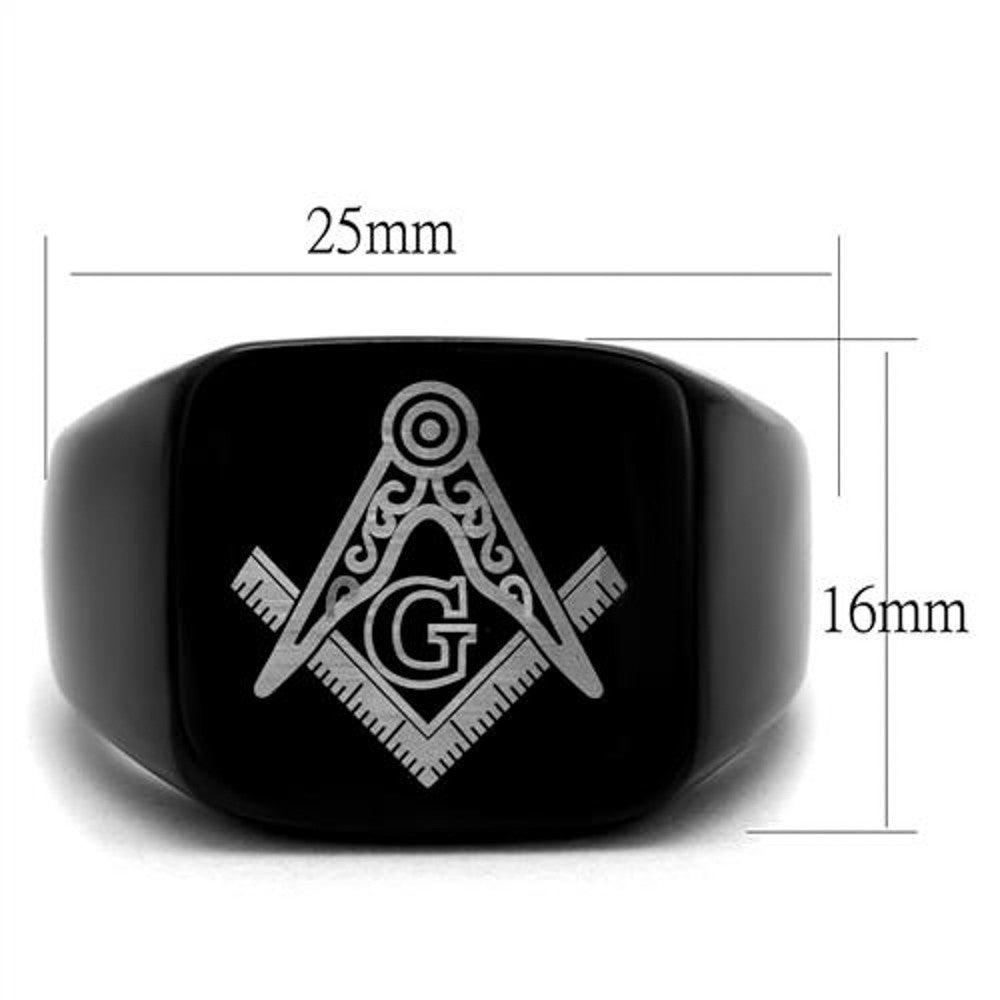 ARTK2227 Stainless Steel Black Ion Plated Masonic Lodge Freemason Ring Band Men's Sz 8-13