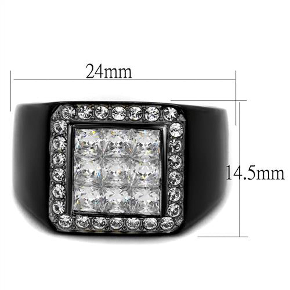 ARTK2230 Stainless Steel Men's Princess Cut Simulated Diamond Black Plated Ring Size 8-13