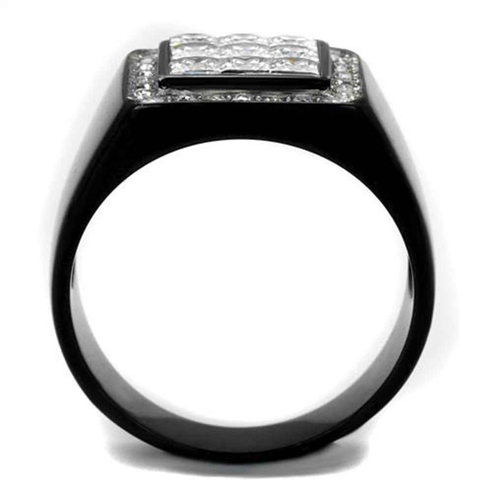 ARTK2230 Stainless Steel Men's Princess Cut Simulated Diamond Black Plated Ring Size 8-13