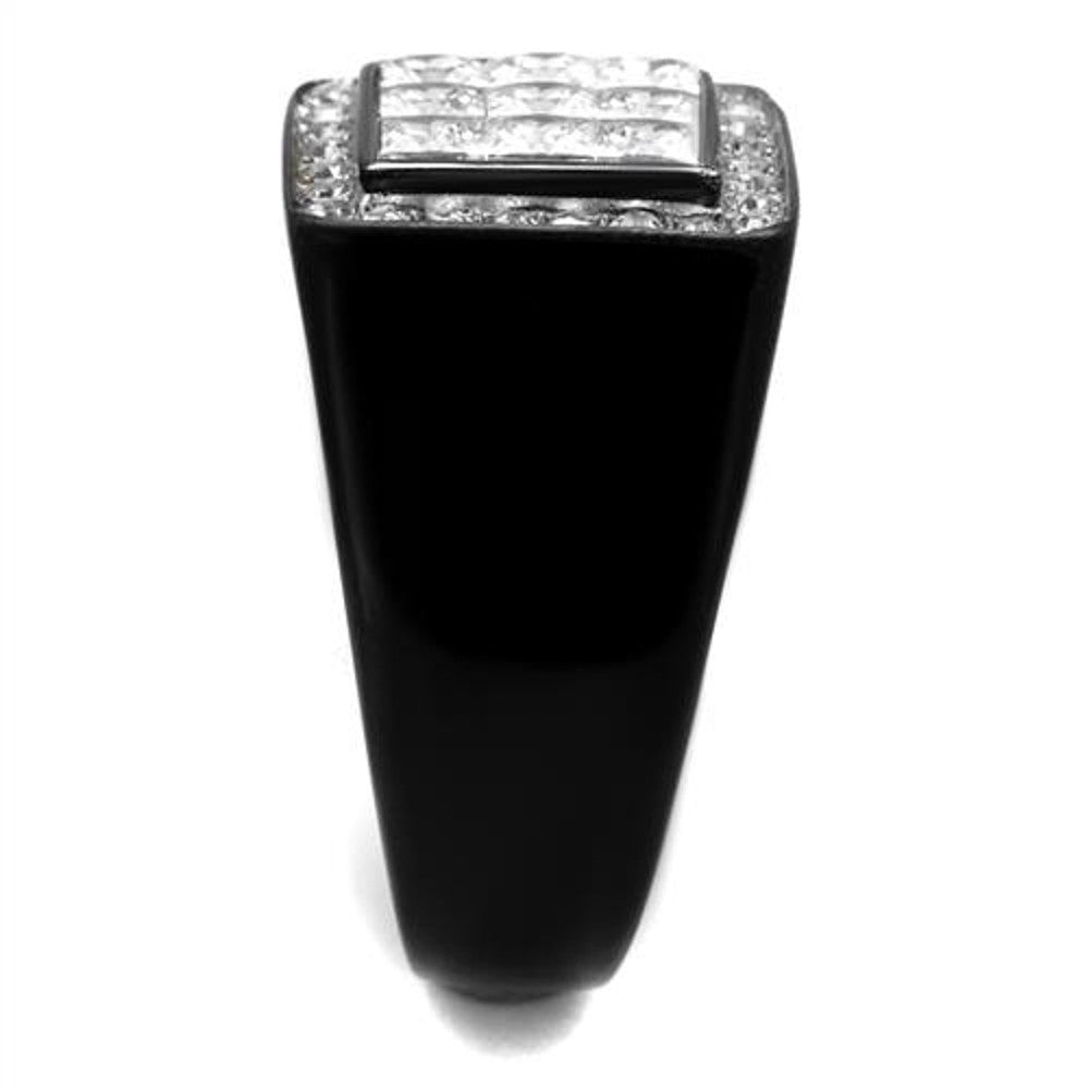 ARTK2230 Stainless Steel Men's Princess Cut Simulated Diamond Black Plated Ring Size 8-13