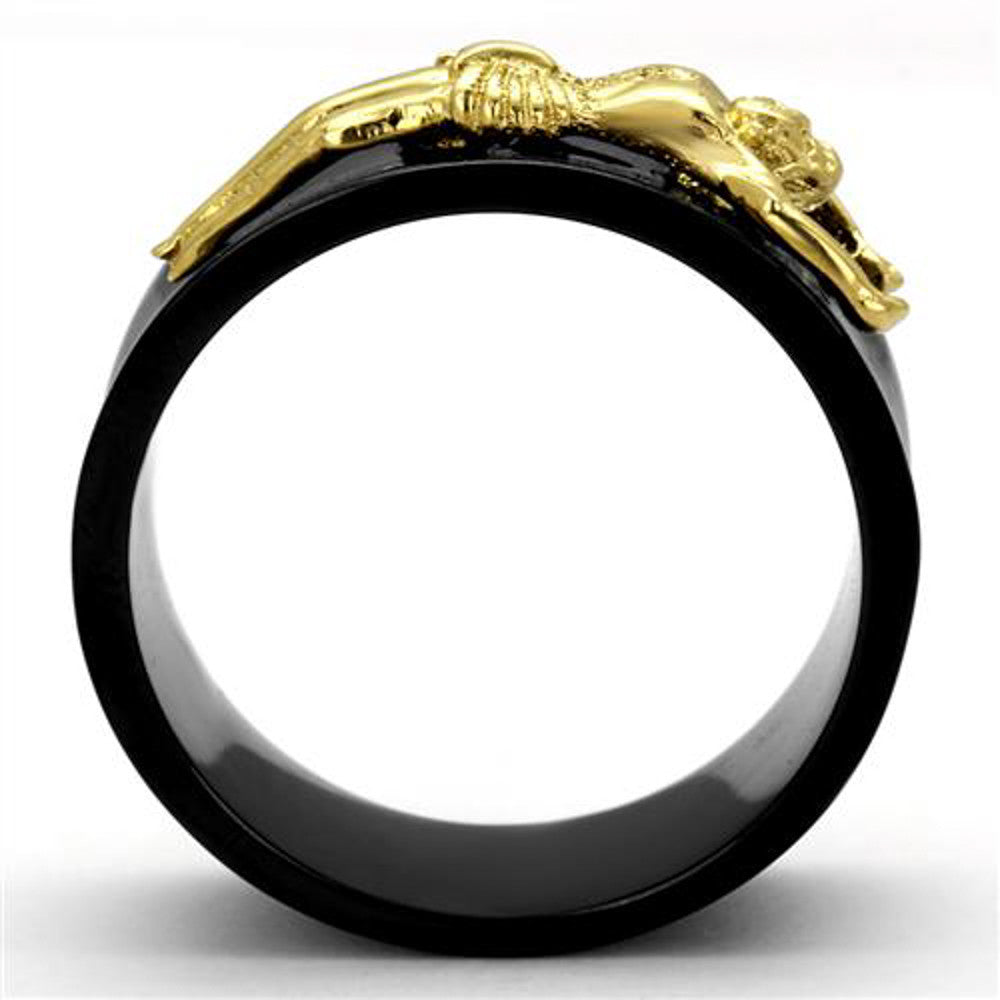 ARTK2240 Stainless Steel Black & Gold Plated Jesus Christ Ring Religious Band Men's 8-13