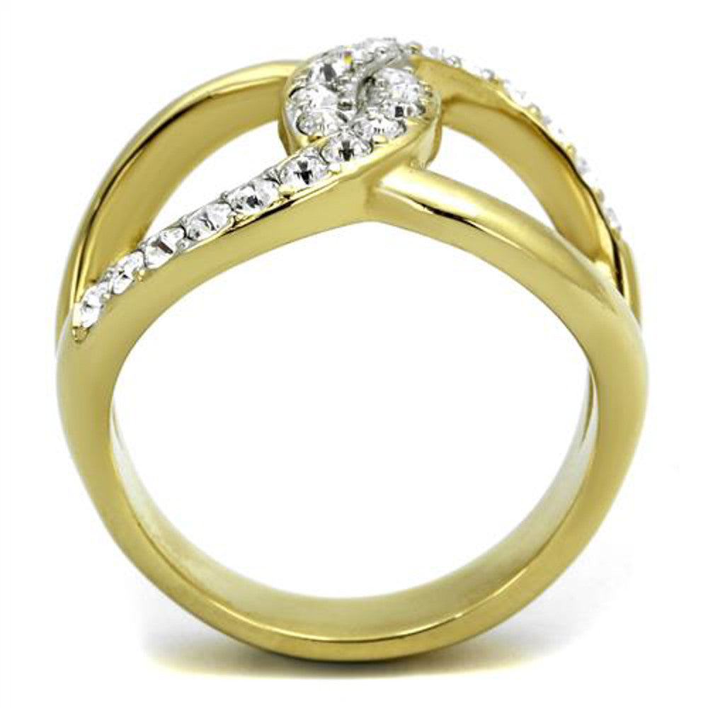 ARTK2253 Stainless Steel 14k Gold Plated Crystal Infinity Fashion Ring Women's Size 5-10