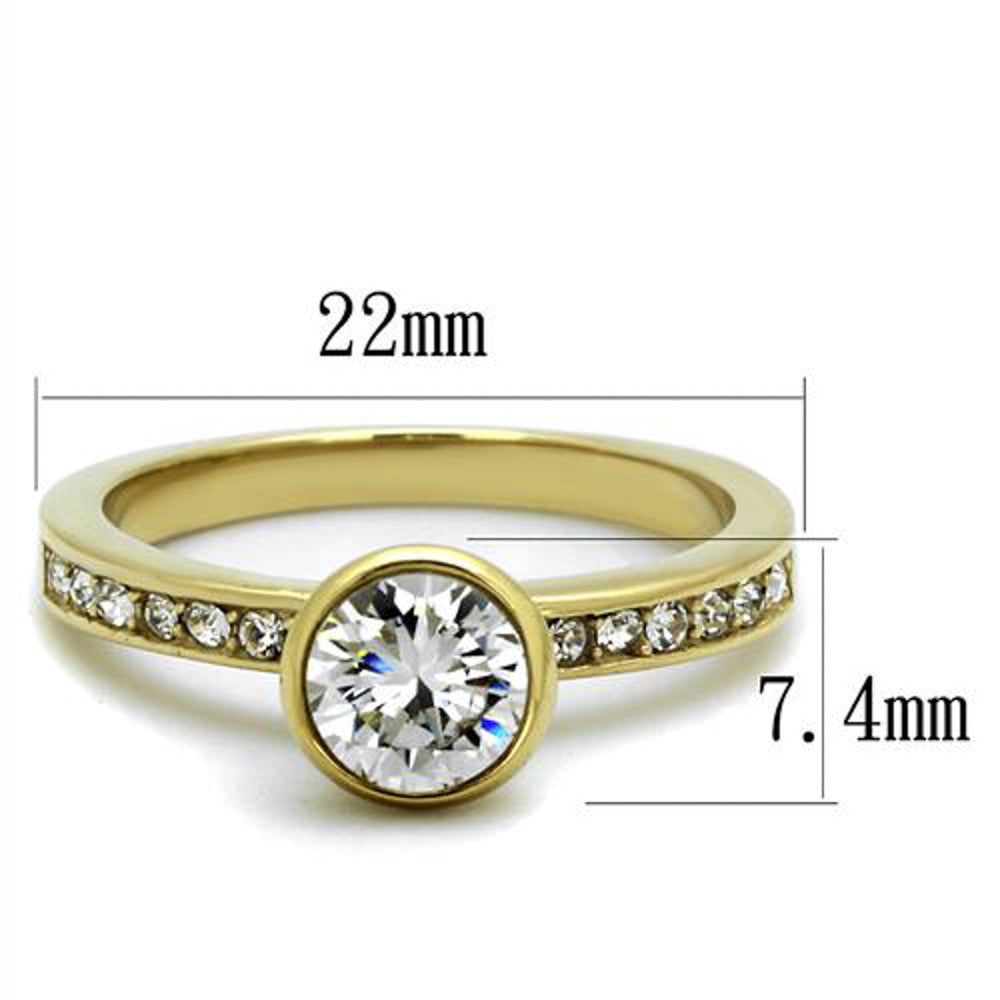 ARTK2254 Women's Gold Plated Stainless Steel .91 Ct Round Cut Cz Engagement Ring Sz 5-10