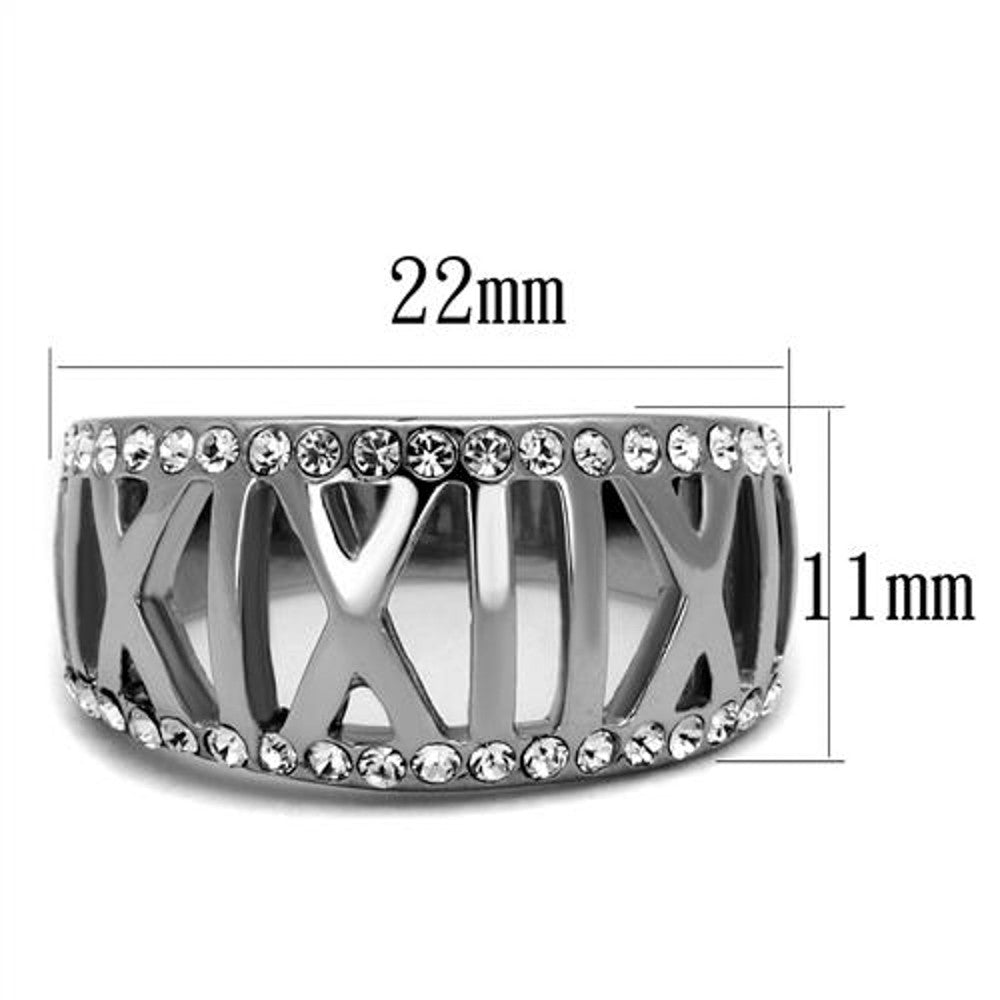 ARTK2257 Stainless Steel Women's Roman Numeral Crystal Anniversary Ring Band Size 5-10