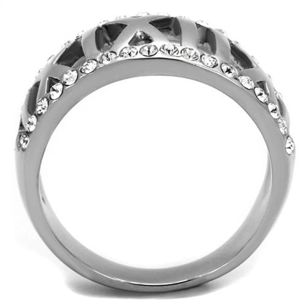 ARTK2257 Stainless Steel Women's Roman Numeral Crystal Anniversary Ring Band Size 5-10