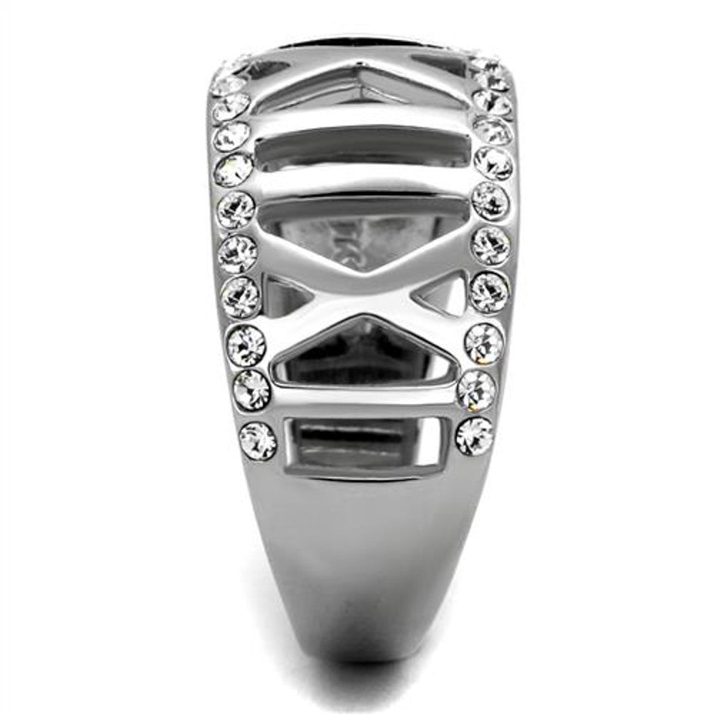 ARTK2257 Stainless Steel Women's Roman Numeral Crystal Anniversary Ring Band Size 5-10