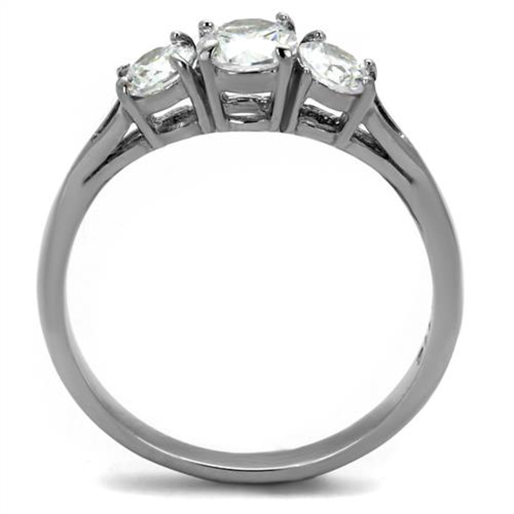 ARTK2260 Stainless Steel Women's Three Stone .96 Ct Zirconia Anniversary Ring Size 5-10