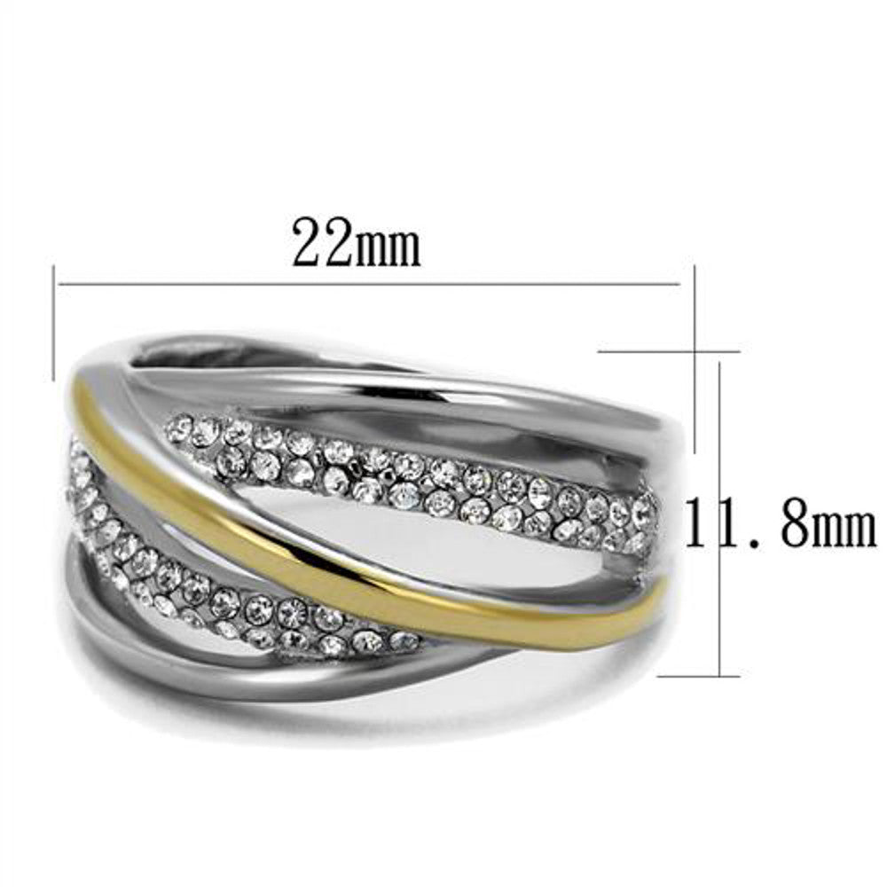 ARTK2263 Stainless Steel Womens Two Toned 14k Gold Plated Micro Pave Crystal Fashion Ring