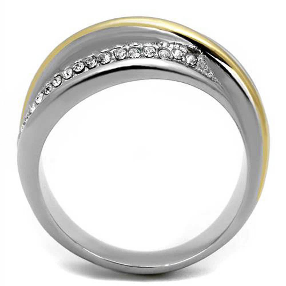 ARTK2263 Stainless Steel Womens Two Toned 14k Gold Plated Micro Pave Crystal Fashion Ring