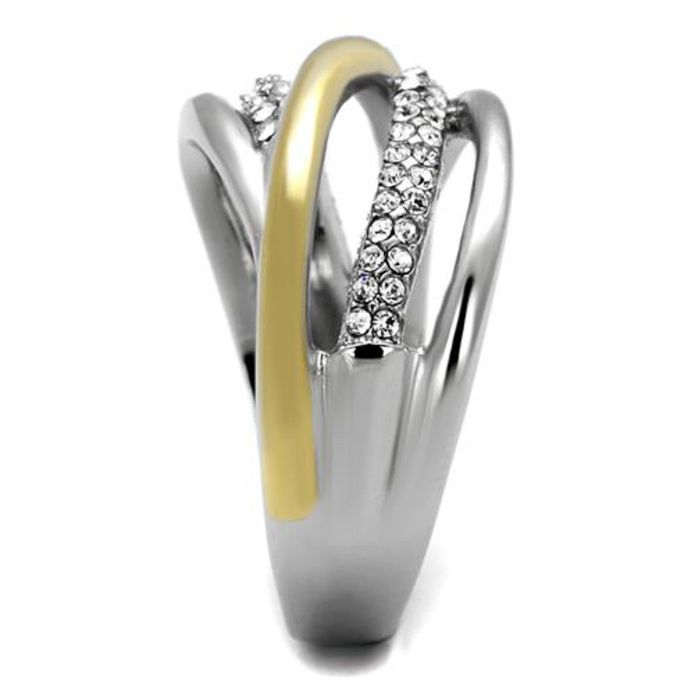 ARTK2263 Stainless Steel Womens Two Toned 14k Gold Plated Micro Pave Crystal Fashion Ring