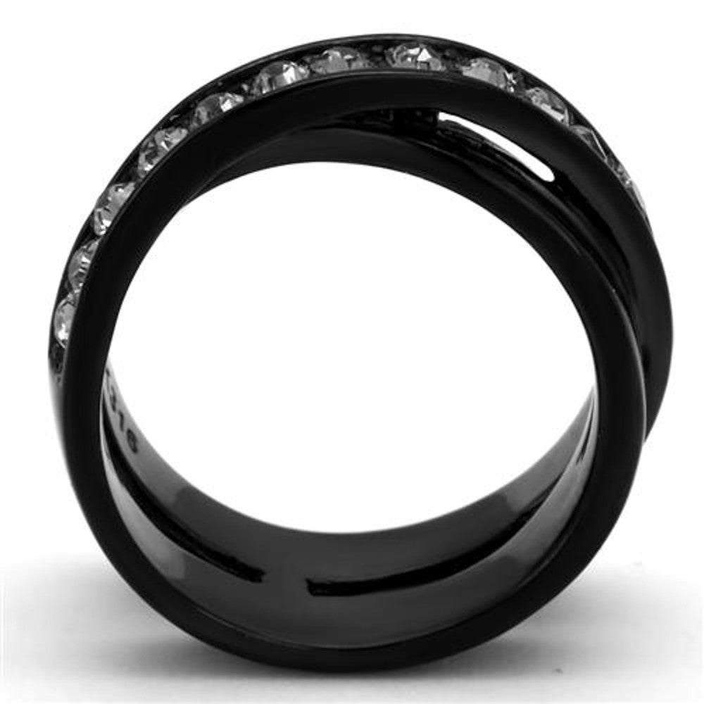 ARTK2281 Black Ion Plated Stainless Steel .96 Carat Crystal Fashion Ring Women's Sz 5-10