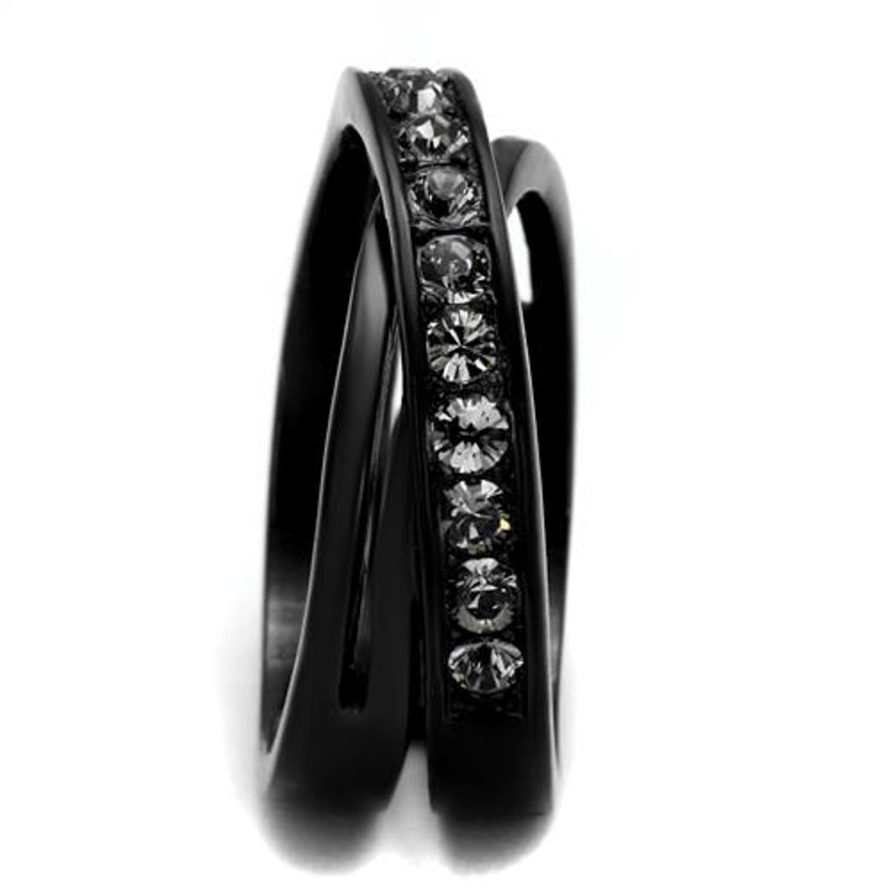 ARTK2281 Black Ion Plated Stainless Steel .96 Carat Crystal Fashion Ring Women's Sz 5-10