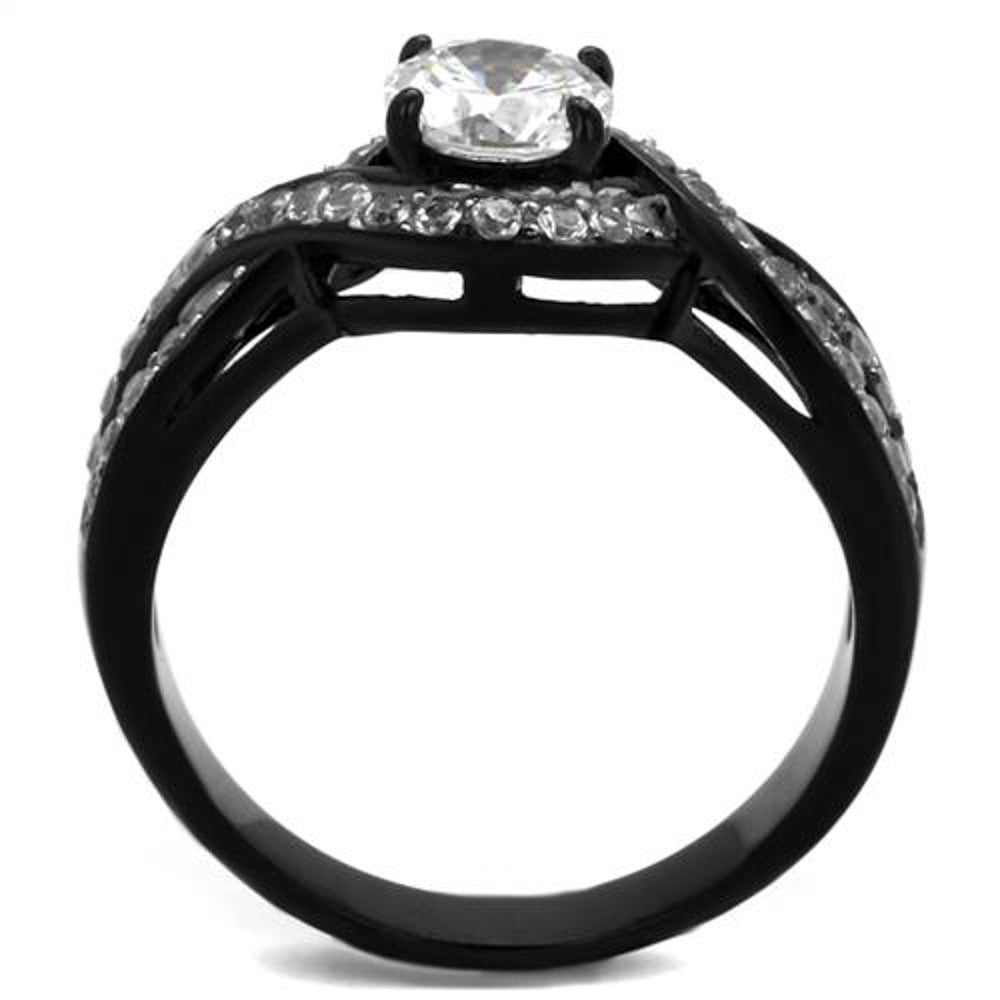 ARTK2282 Stainless Steel 1.65 Ct Round Cut AAA Cz Black Engagement Ring Women's Size 5-10