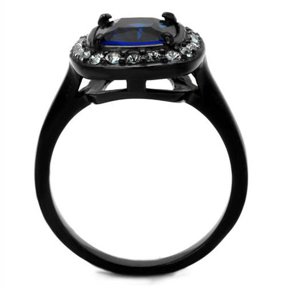 ARTK2283 Stainless Steel 3.9 Ct Montana CZ Halo Black Engagement Ring Women's Size 5-10