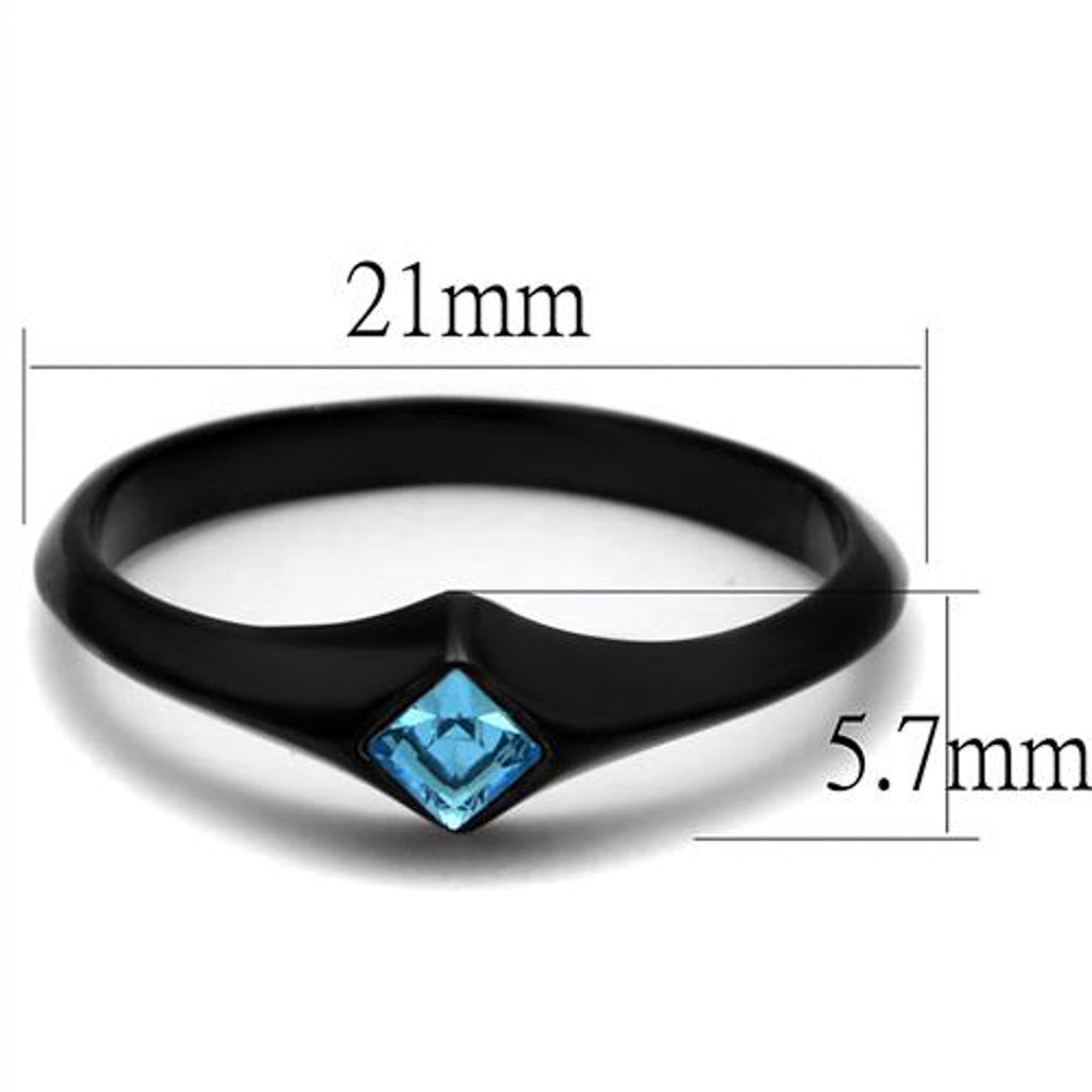 ARTK2284 Stainless Steel Women's Princess Cut Sea Blue CZ Black Engagement Ring Size 5-10