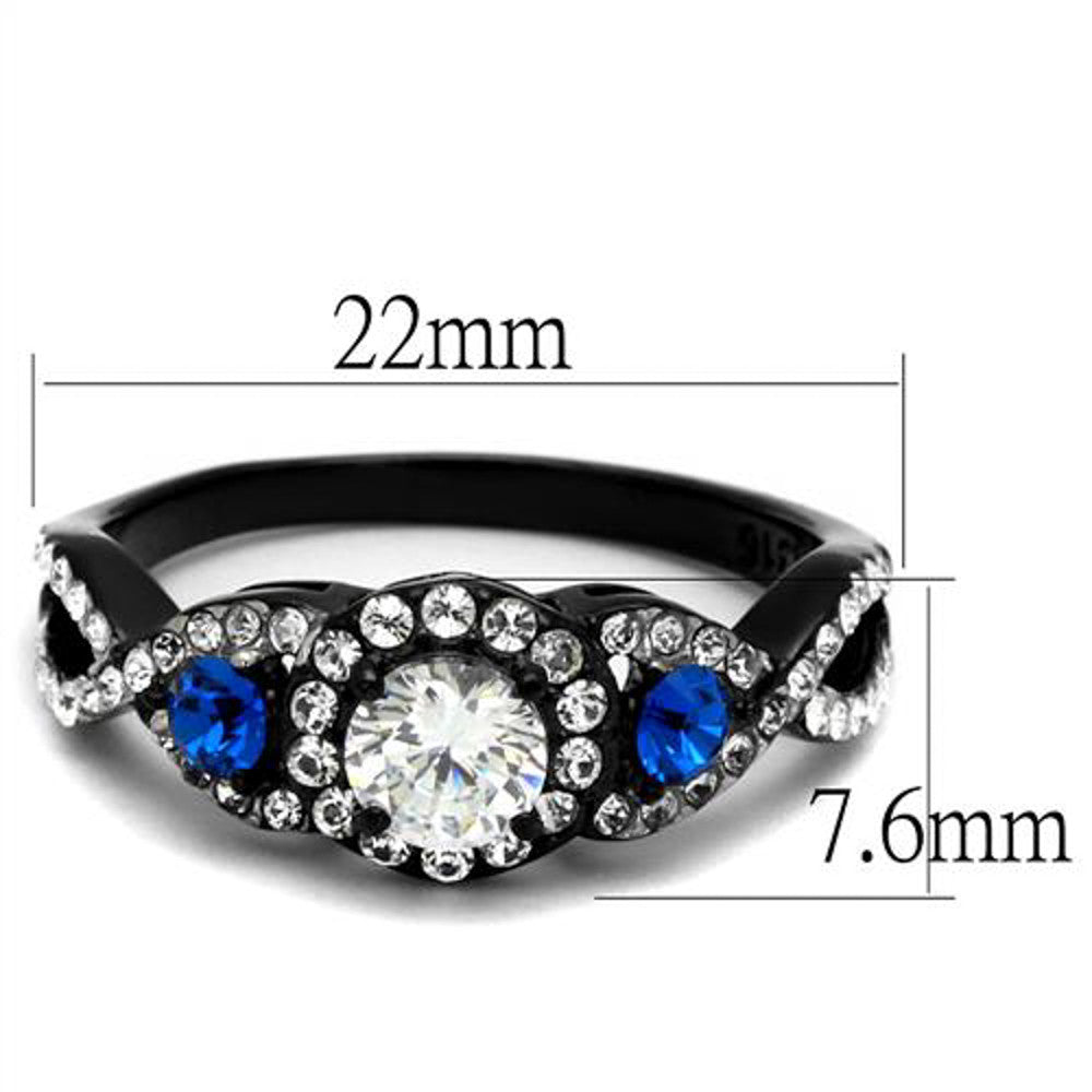 ARTK2286 Stainless Steel 1.26 Ct Clear & Blue Cz Halo Black Engagement Ring Women's 5-10