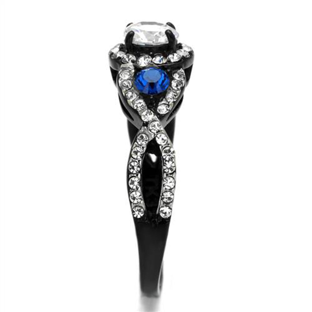 ARTK2286 Stainless Steel 1.26 Ct Clear & Blue Cz Halo Black Engagement Ring Women's 5-10