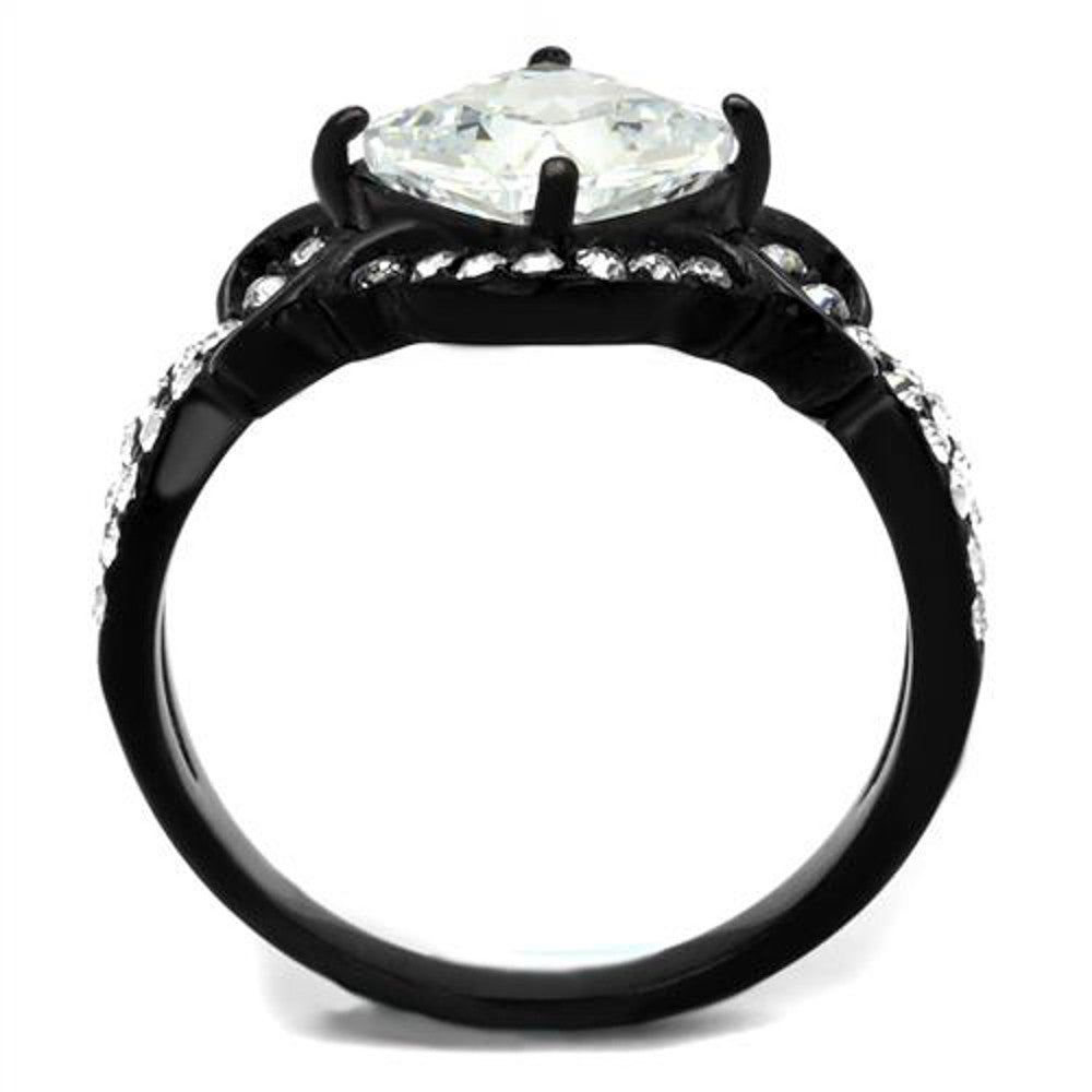 ARTK2288 Stainless Steel 2.28 Ct Cushion Cut CZ Black Engagement Ring Women's Size 5-10