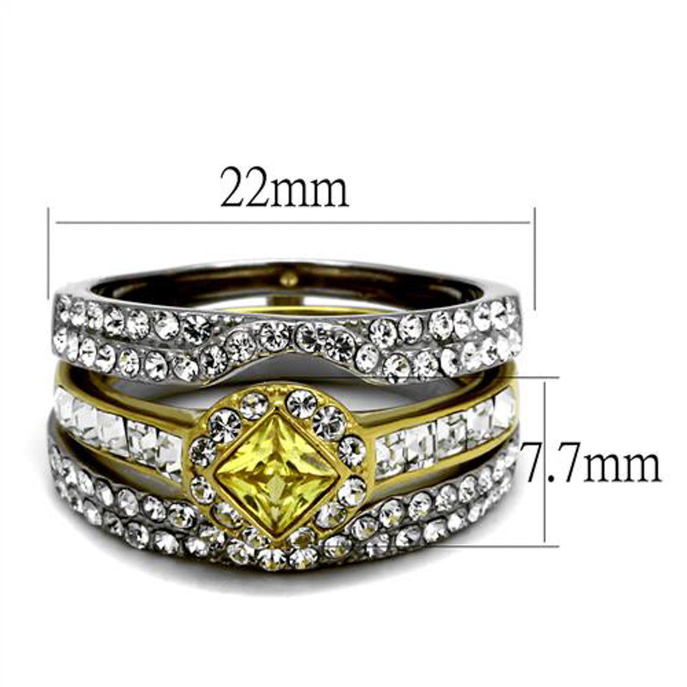 ARTK2291 Stainless Steel Women's Mulit-Stone Cz Two-Toned Wedding Ring Band Set Size 5-10