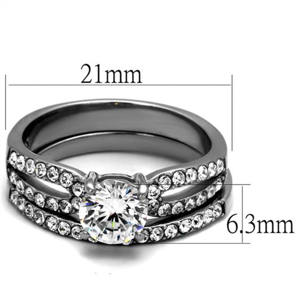 ST2292-ARM0006 His & Her 3pc Stainless Steel 1.25 Ct Cz Bridal Ring Set & Men Beveled Edge Band