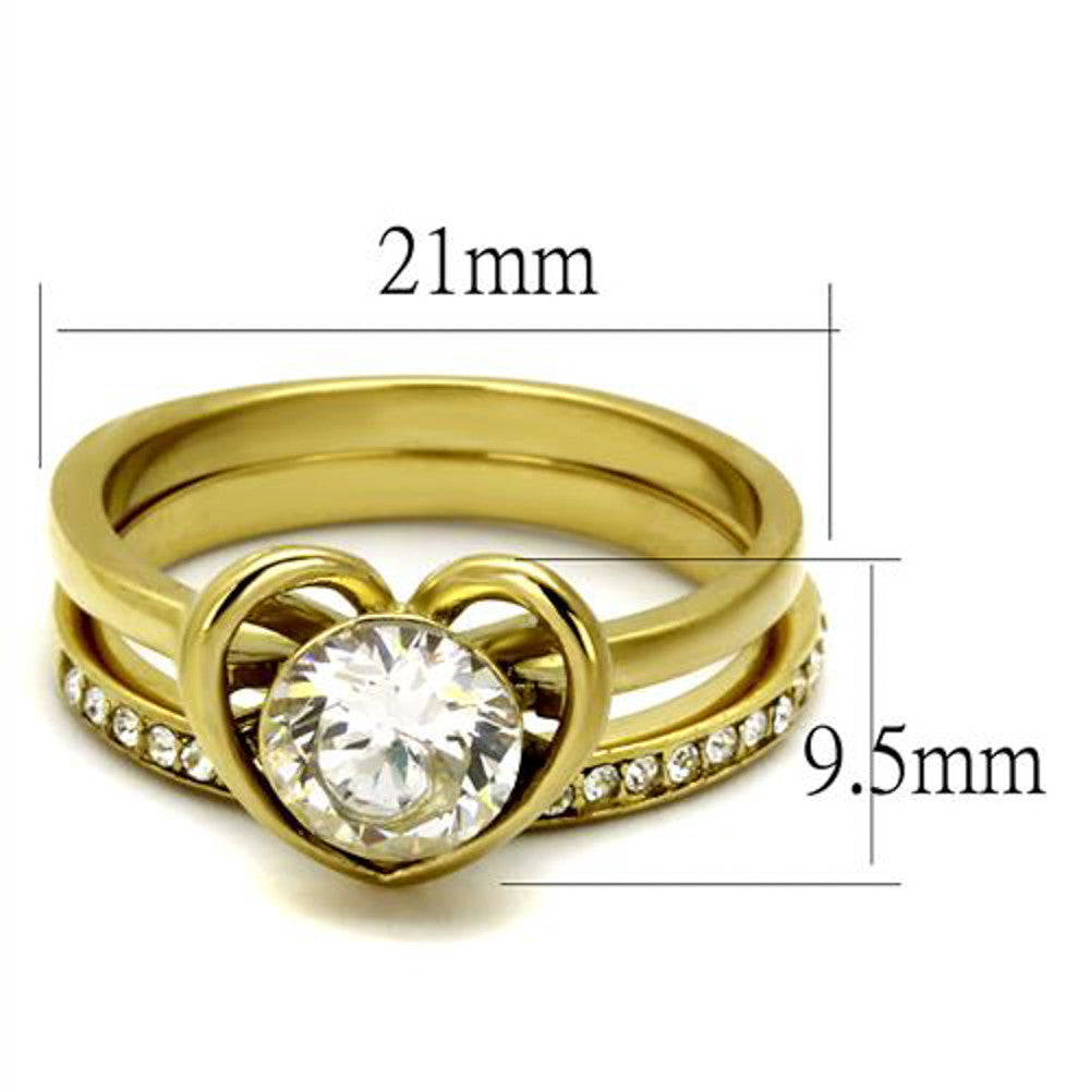 ARTK2295 Stainless Steel 1.36Ct Round Cut Cz Gold Plated Wedding Ring Set Women's Sz 5-10