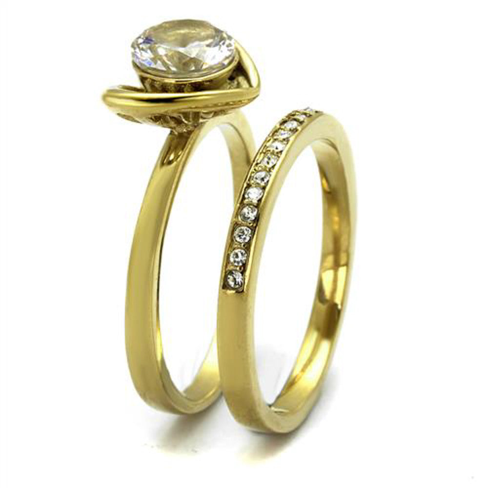 ARTK2295 Stainless Steel 1.36Ct Round Cut Cz Gold Plated Wedding Ring Set Women's Sz 5-10