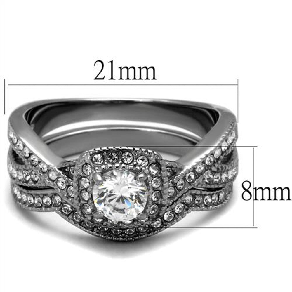 Round Cut .81 Ct Zirconia Stainless Steel Halo Wedding Ring Set Womens Size 5-10