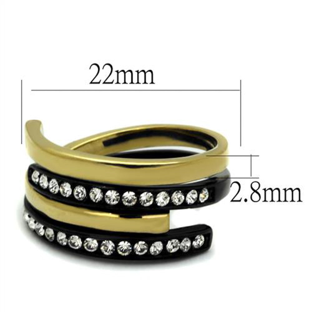 ARTK2298 Stainless Steel 2 Piece Black & Gold Plated Women's Crystal Cuff Fashion Ring