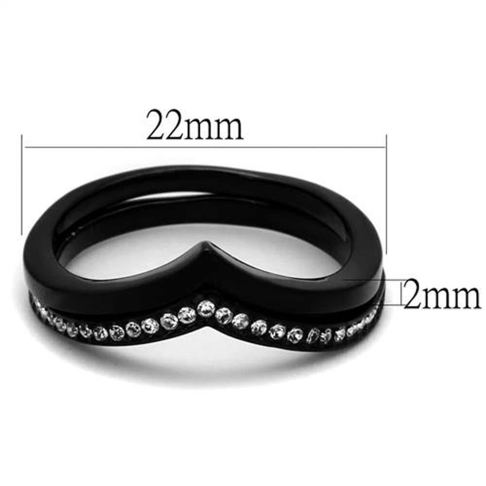 ARTK2302 Stainless Steel 2 Piece Interchangeable Black Crystal Fashion Ring Women's 5-10