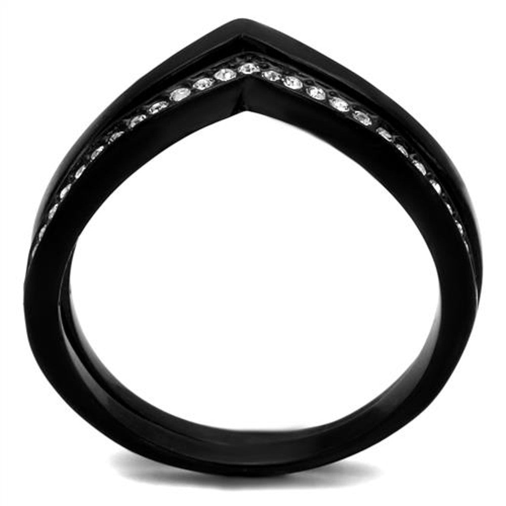 ARTK2302 Stainless Steel 2 Piece Interchangeable Black Crystal Fashion Ring Women's 5-10