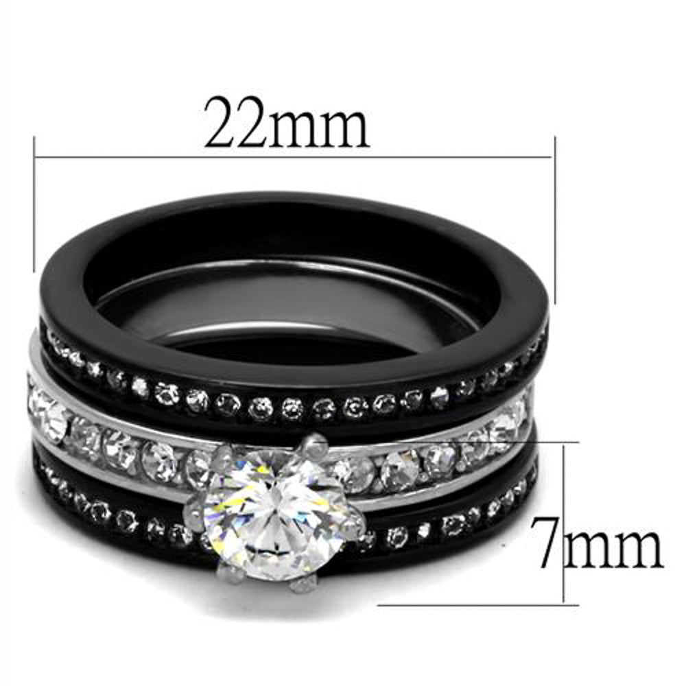 ARTK2304 Stainless Steel 1.31 Ct Round Cut CZ Women's 3 Piece Black IP Wedding Ring Set