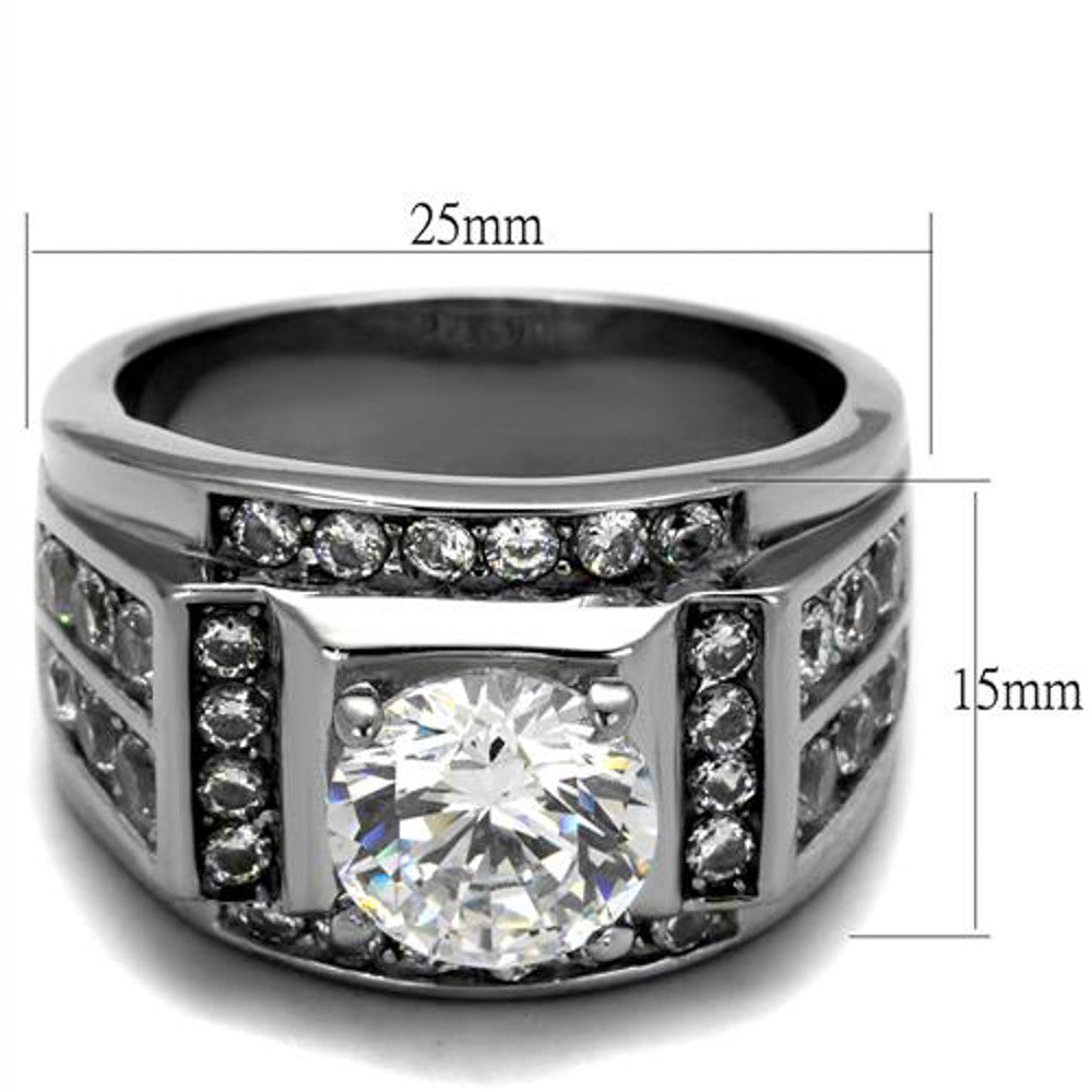 ARTK2305 Stainless Steel Silver Men's 4.03 Ct Round Cut Simulated Diamond Ring Sizes 8-13