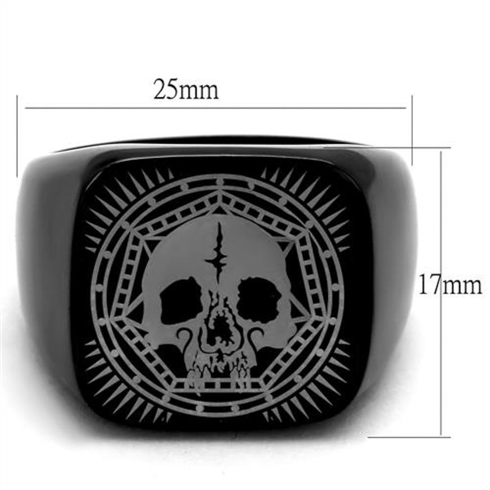 ARTK2306 Stainless Steel Black Ion Plated Skull Ring Band Men's Size 8-13